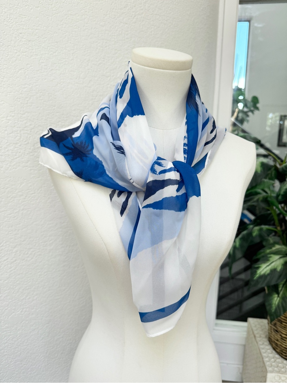NWT Time and Tru 30” Navy Teal White Watercolor Silk-Feel Scarf Coastal Theme